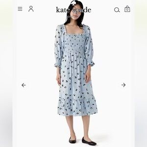 Kate Spade Floral Dot Smocked Midi Dress 👗 n pale hydrangea